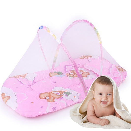 Baby Foldable & Portable Mosquito Net With Pillow & Mattress - Nets (PINK) (SMALL)
