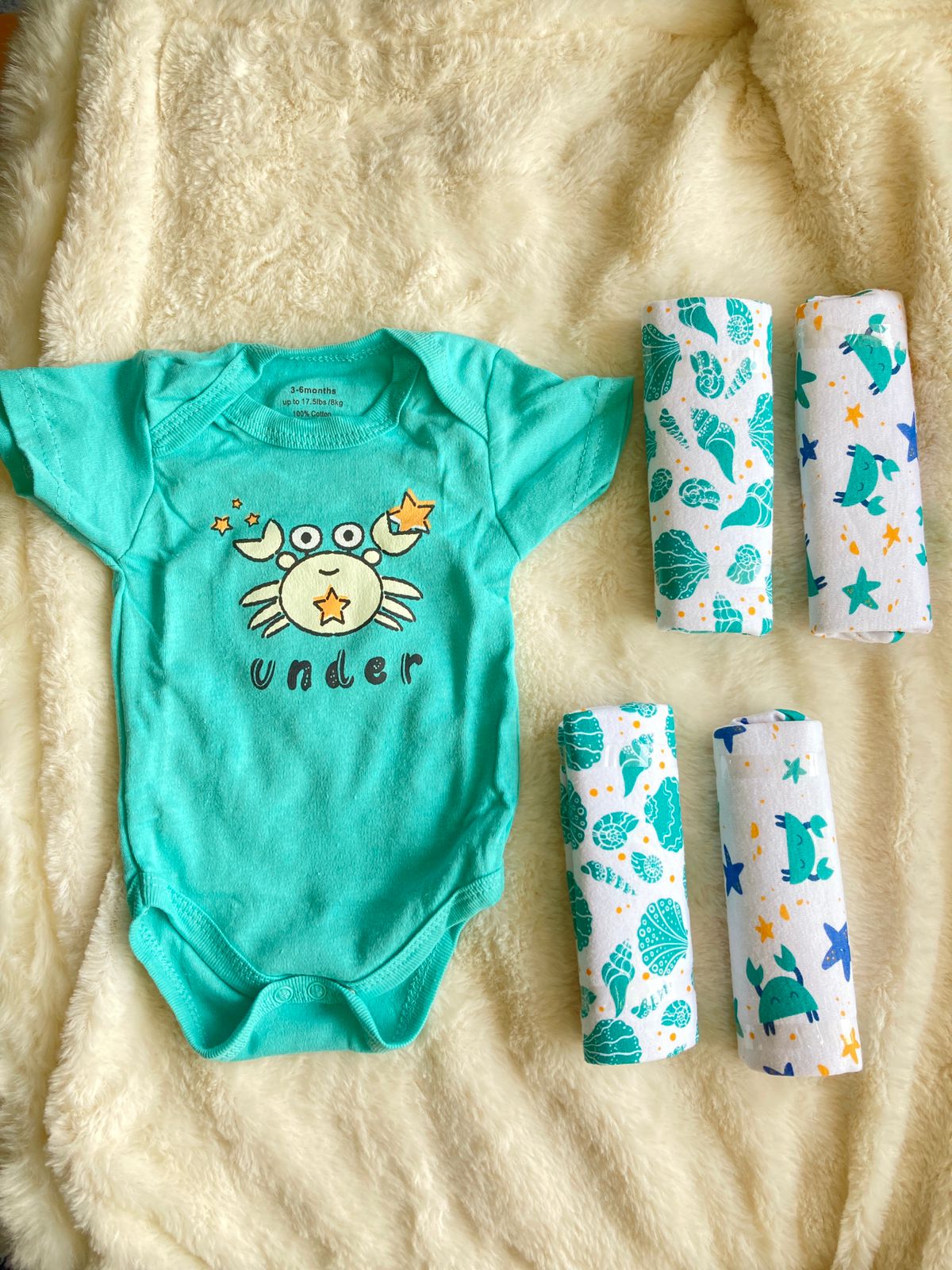 5 Pcs Half Sleeve Summer Romper For Babies (Multicolor Blue+Light Orange Mixed) (0-3 Months)