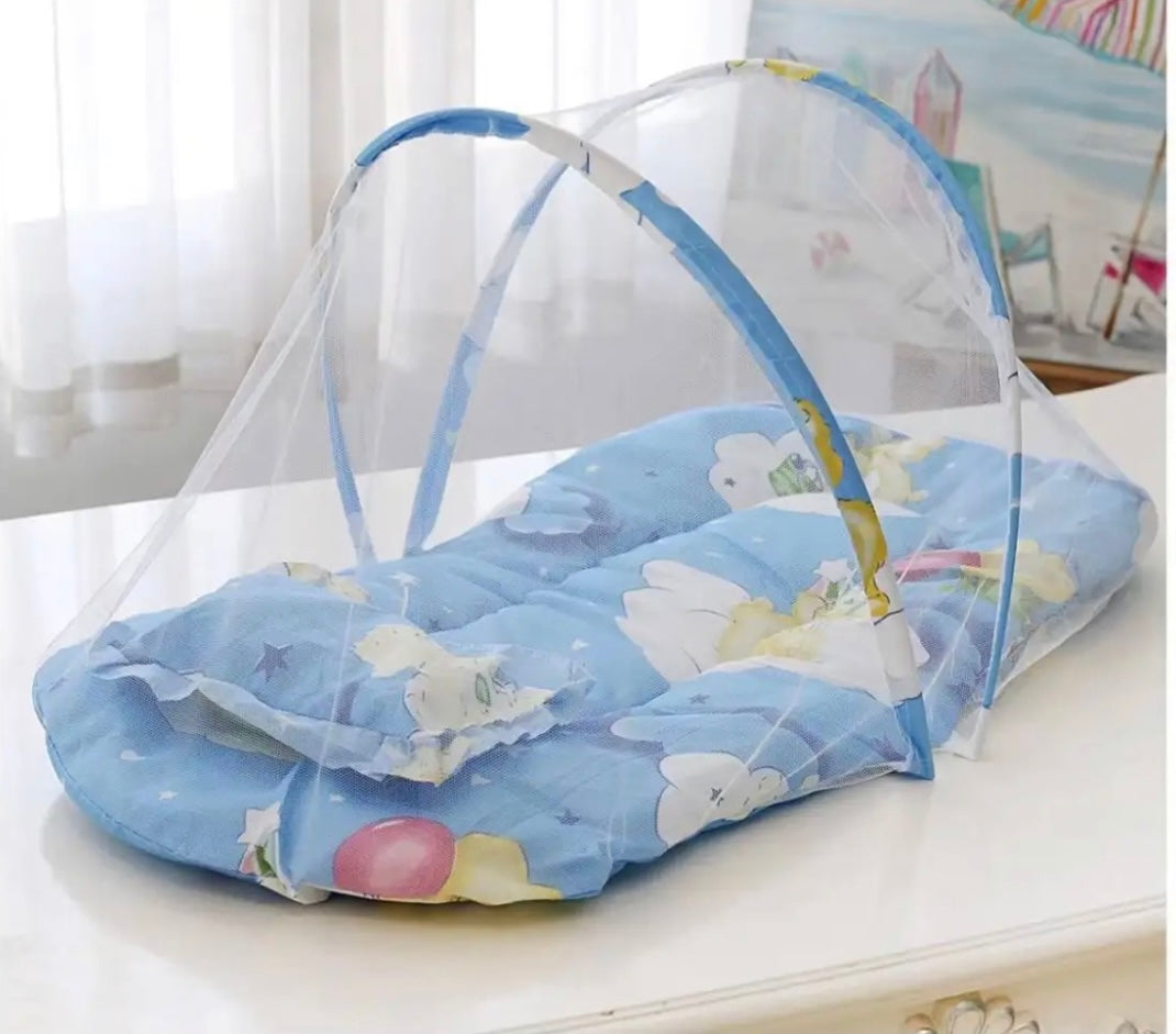 Baby Foldable & Portable Mosquito Net With Pillow & Mattress - Nets (BLUE) (SMALL)