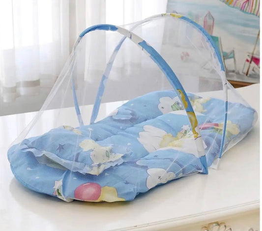 Baby Foldable & Portable Mosquito Net With Pillow & Mattress - Nets (BLUE) (SMALL)