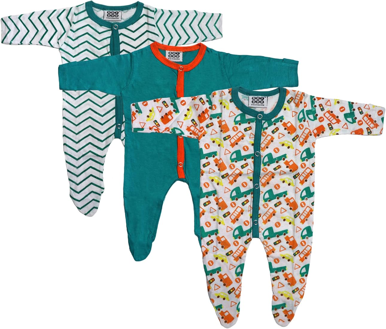 3 Pieces Muliticolor Full Romper Jumpsuit For Babies (Pack of 3)