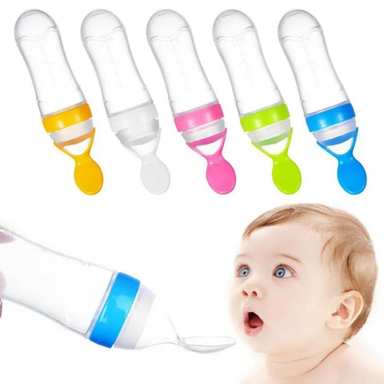 Lito Food Feeding Bottle With Half Silicone Soft Tip Spoon (Tender Flo Easy Squeezy | 90ml | 3oz | 100% BPA FREE )