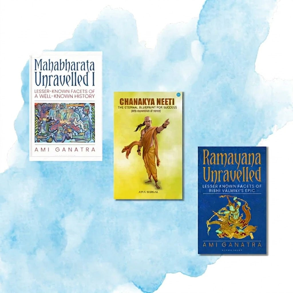 Ancient text combo Mahabharat unravelled+ Ramayan unravelled + chanakya neeti