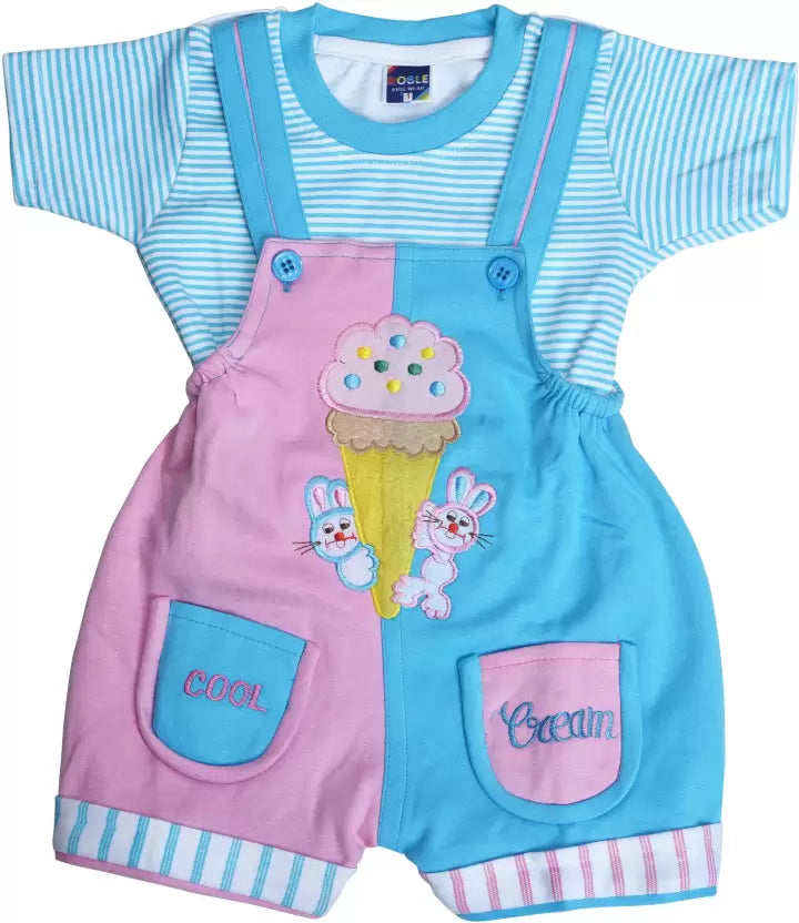 Kids Cotton Dungaree & T-Shirt Clothing Set (9-18 Months) (BLUE)