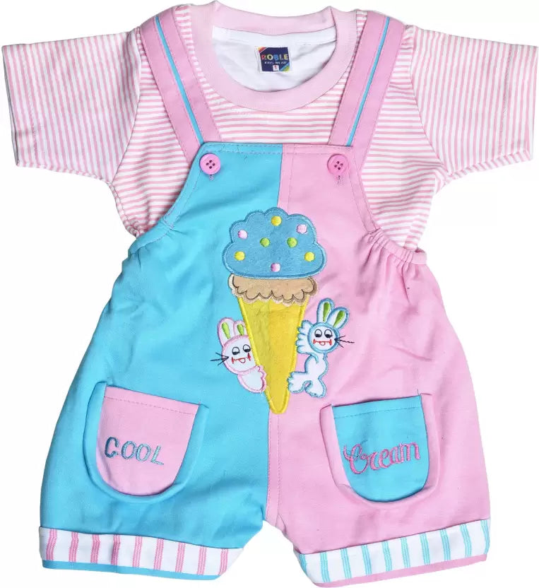 Romper For Boys & Girls Casual Striped, Summer Cotton Blend (PINK, Pack of 1)
