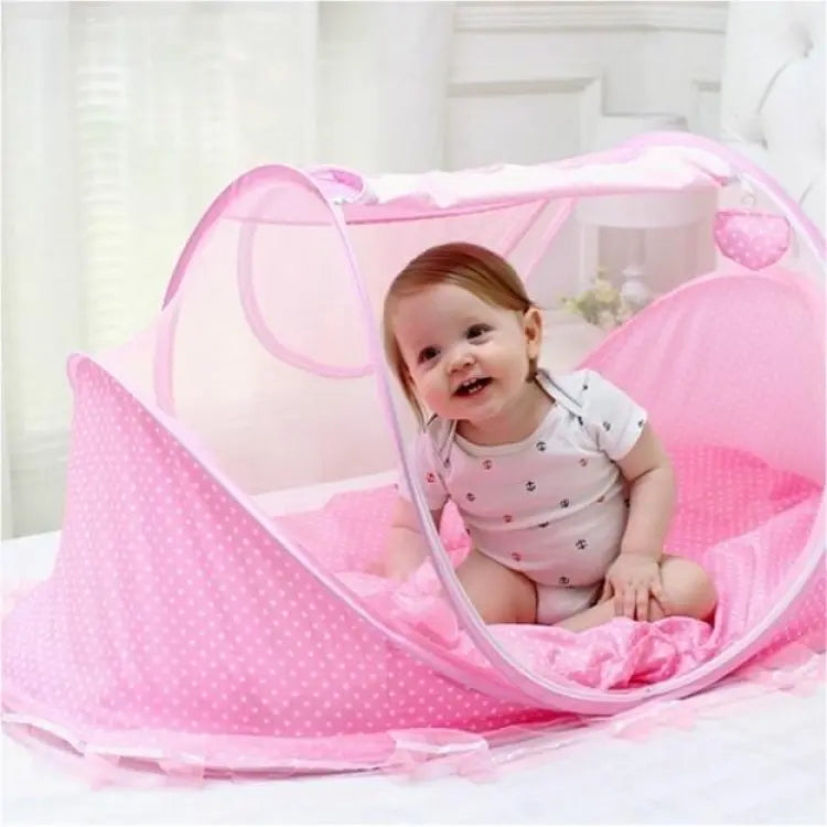 Big size Mosquito Net Portable Folding Baby Bed with Mattress pillow Grey .np