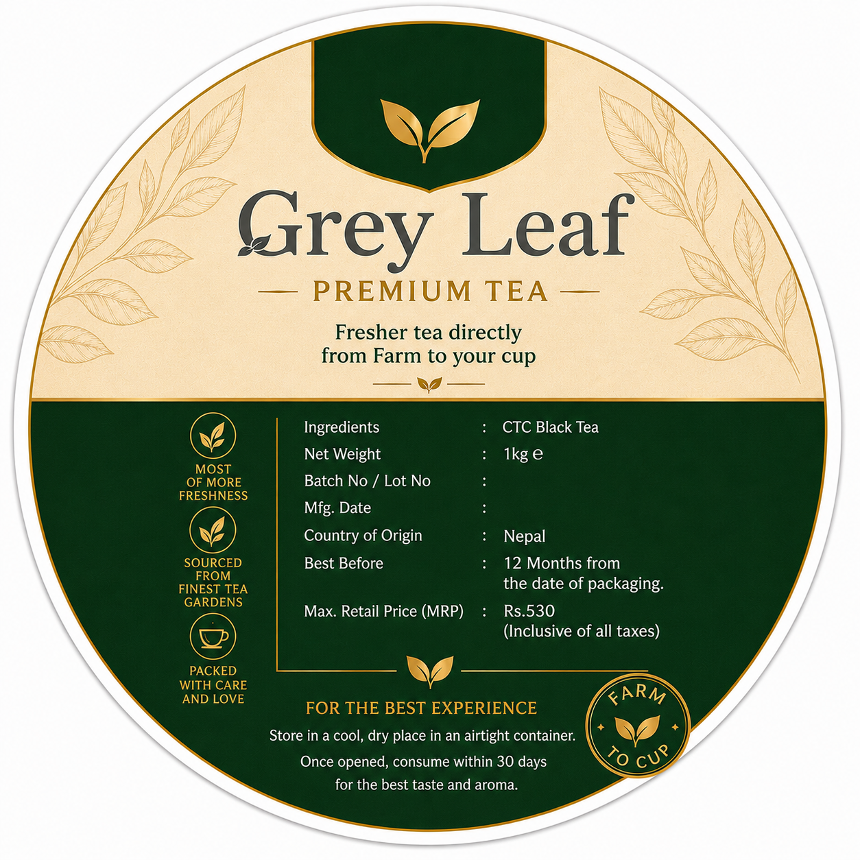Grey Leaf Premium Tea 400g (PROBABLY THE FRESHEST TEA ON EARTH)