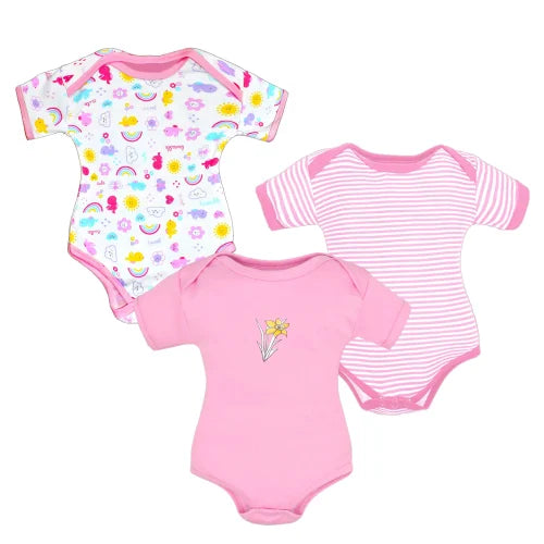 5 Pcs Half Sleeve Summer Romper For Babies (PINK) (0-3 Months)