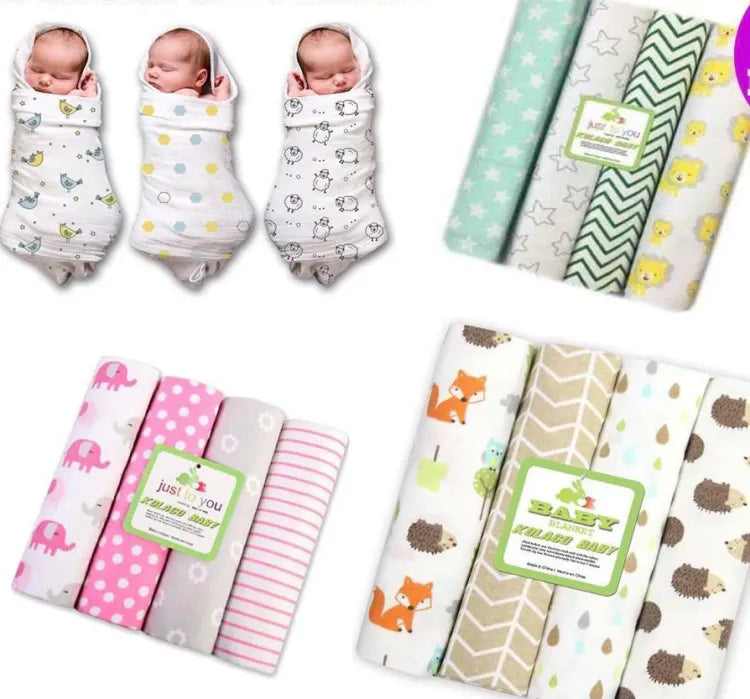 Baby Swaddle Wrapper 4 Pcs 100% Cotton (Newborn Colorful Cobertor Baby Bedsheet)